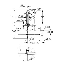 Grohe Eurostyle Tek Kumandalı Lavabo Bataryası 12L-Boyut - 23569Ls3 - 2