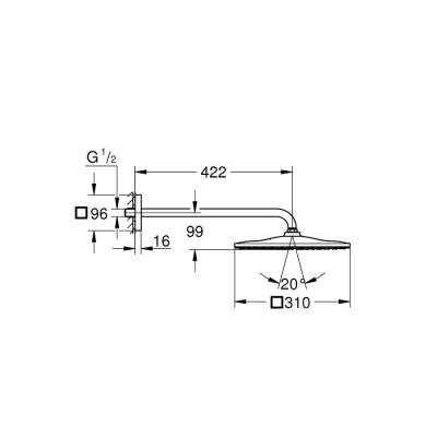 Grohe Rainshower Mono 310 Cube Tepe Duşu Seti 422 Mm, Tek Akışlı - 26564A00 - 2
